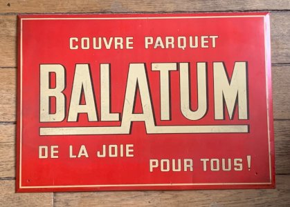 Vintage lithographed tin advertising sign Balatum Rob Otten in Cachan