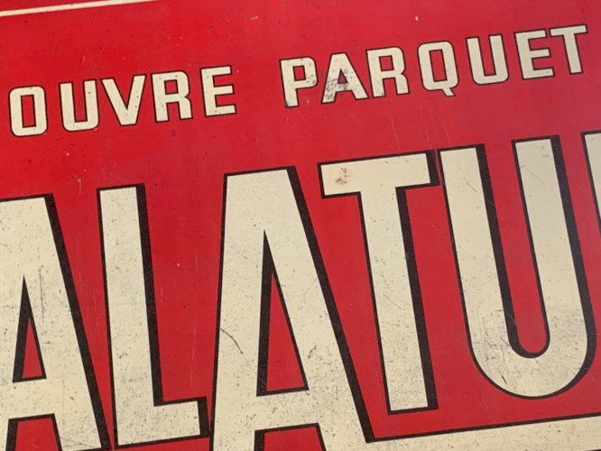 Vintage plaque en tôle lithographiée publicitaire Balatum Rob Otten à Cachan