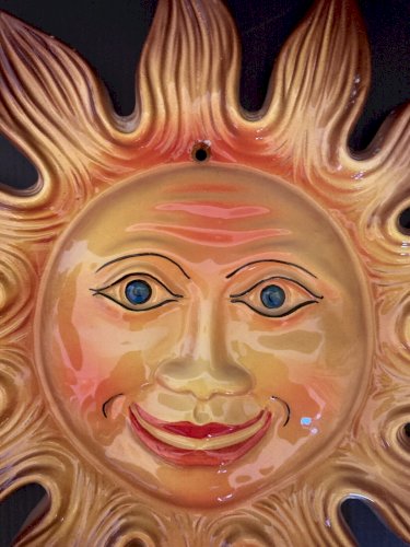 Visage Soleil céramique émaillée  murale décoration vintage