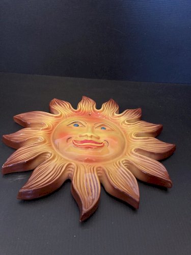 Visage Soleil céramique émaillée  murale décoration vintage