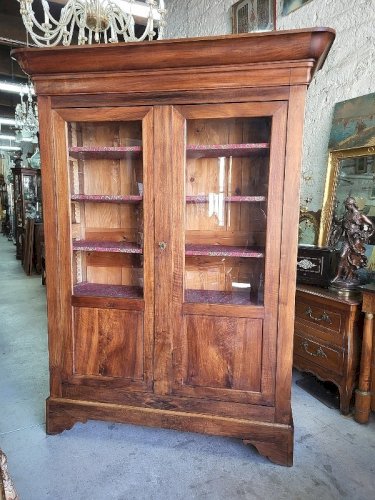 VITRINE BIBLIOTHEQUE LOUIS PHILIPPE EN NOYER DU XIX ème SIECLE