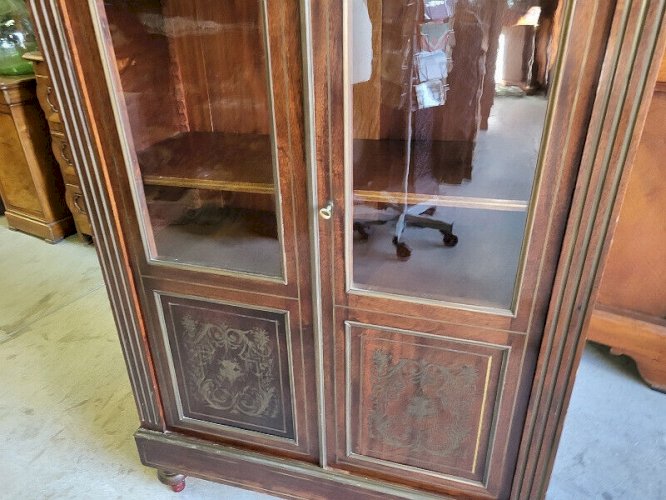 VITRINE BIBLIOTHEQUE NAPOLEON III A MARQUETERIE DE LAITON EN ACAJOU DU XIX è N°2