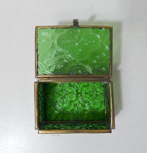 vitrine coffret boite à bijoux en verre et laiton green box vintage