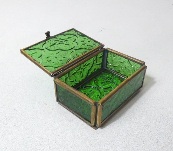 vitrine coffret boite à bijoux en verre et laiton green box vintage