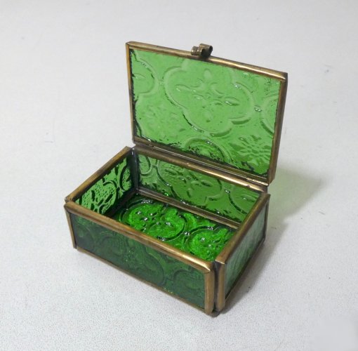 vitrine coffret boite à bijoux en verre et laiton green box vintage