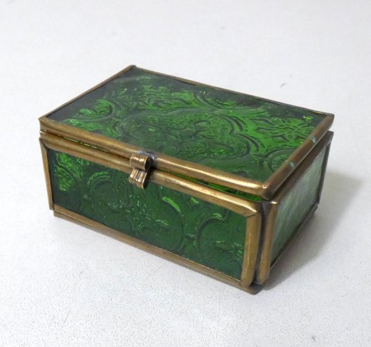 vitrine coffret boite à bijoux en verre et laiton green box vintage