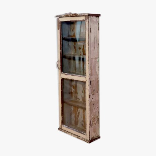 Vitrine en teck birman avec patine écrue d’origine