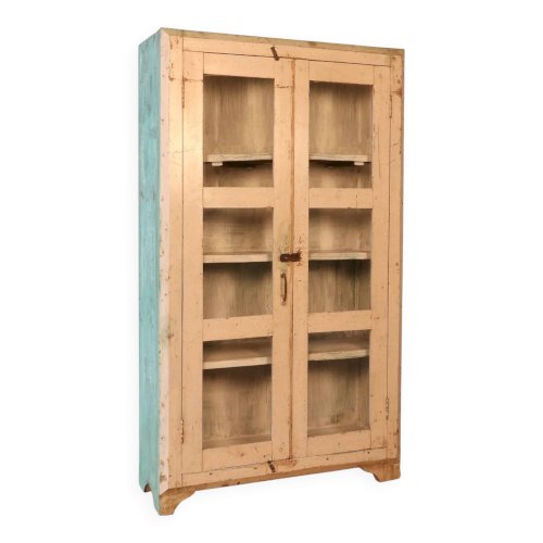 Vitrine en teck birman patine blanche-verte