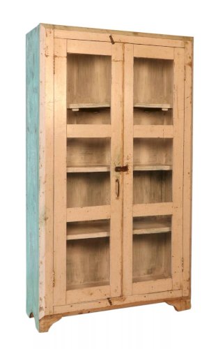 Vitrine en teck birman patine blanche-verte