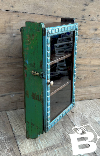 Vitrine murale art déco en teck birman avec patine dorigine