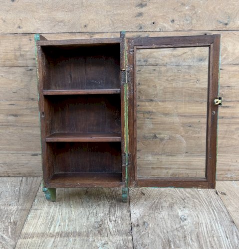 Vitrine murale art déco en teck birman avec patine dorigine