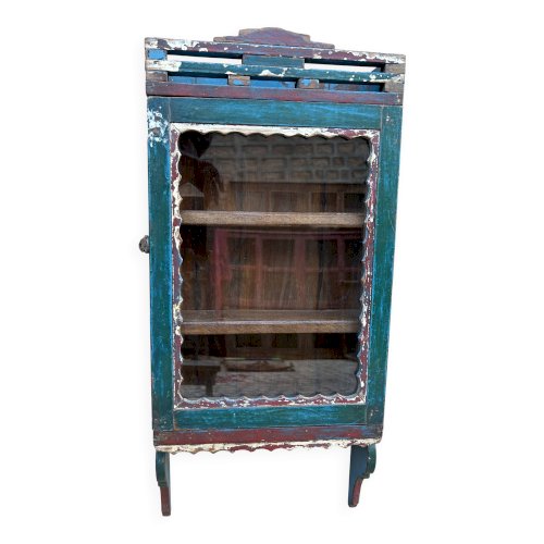 Vitrine murale art déco en teck birman avec patine dorigine