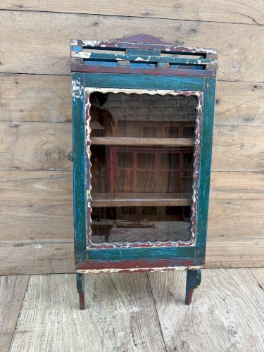 Vitrine murale art déco en teck birman avec patine dorigine