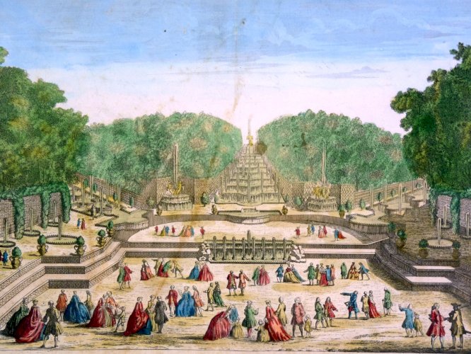 Vue d'optique XVIII° LES CASCADES DU JARDIN DE VAUXHALL A LONDRES cadre doré