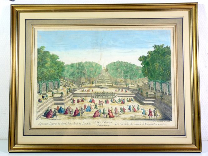 Vue d'optique XVIII° LES CASCADES DU JARDIN DE VAUXHALL A LONDRES cadre doré