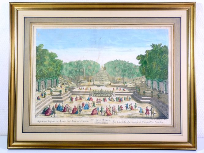 Vue d'optique XVIII° LES CASCADES DU JARDIN DE VAUXHALL A LONDRES cadre doré