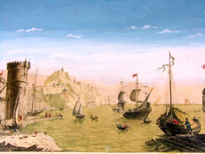 Vue d'Optique XVIII° VUE DU DETROIT DE GIBRALTAR pas Signée TBE