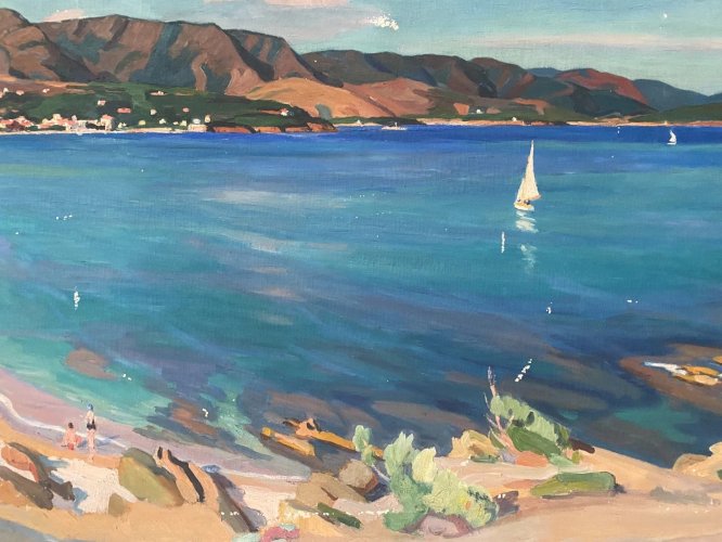 "Vue sur la baie d'AGUAY " Huile sur toile par  Edmond  ASTRUC  XX siècle