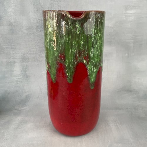 VULCAIN  Pichet broc cruche verseuse céramique rouge et vert vintage Haut.~26cm