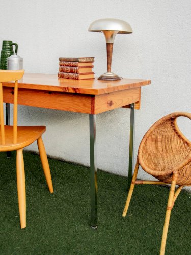 Yvan, le bureau en pin et chrome N°478