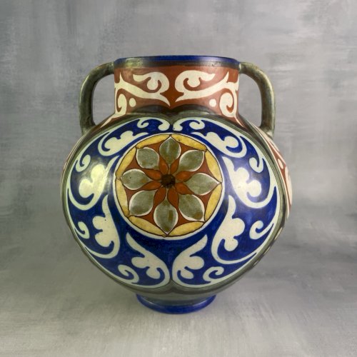 ZUID HOLLAND GOUDA Grand vase céramique Pays-Bas décor floral stylisé art déco