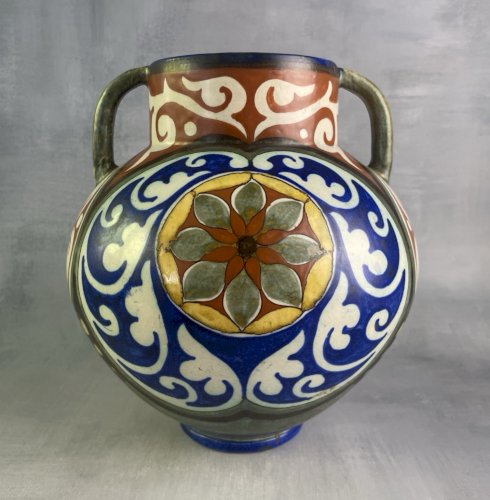 ZUID HOLLAND GOUDA Grand vase céramique Pays-Bas décor floral stylisé art déco